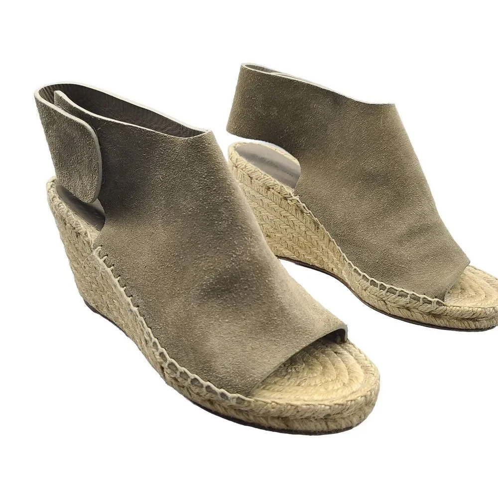CELINE Women Sandals Taupe Leather Open-Toe Espadrille Wedge High Heel Sz 6 36